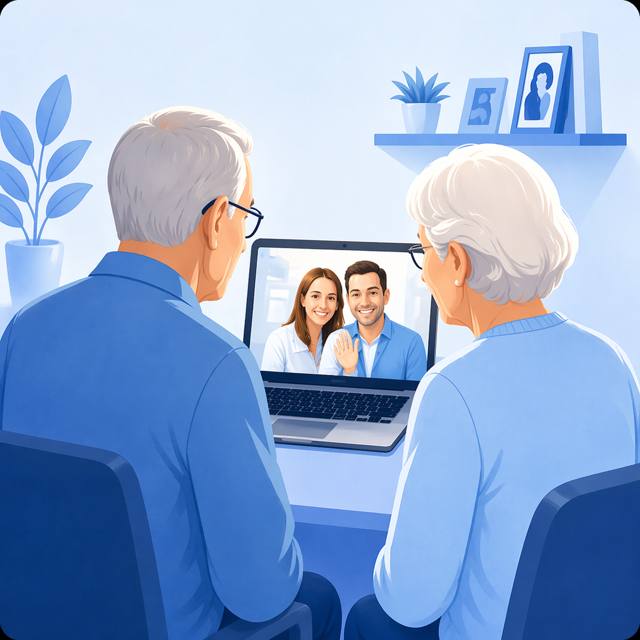 Older adults staying connected with family through a video call